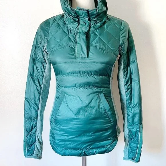 Lululemon Down for a run pullover, Forage Teal 800 fill power goose down Sz.4